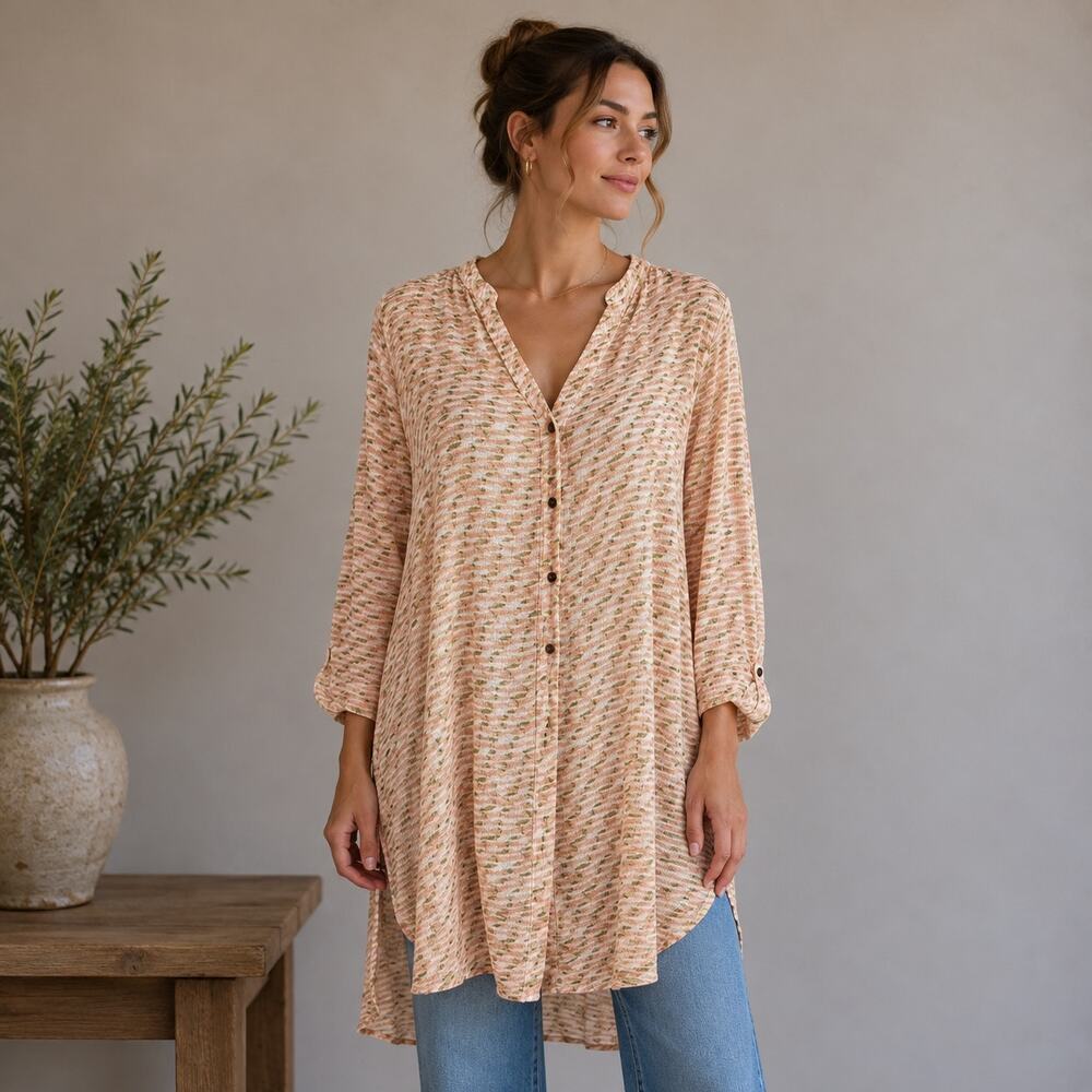 Maeve Lena Yarn Dyed Peach Orange Tunic Top Small